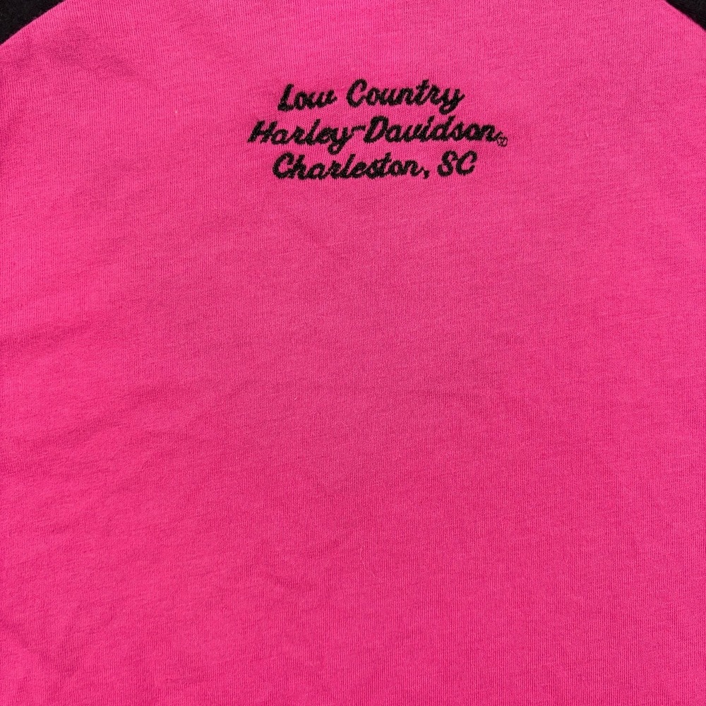 Harley Davidson Baseball T V Neck Shirt Women XL Pink Embroidered Charleston SC - Picture 10 of 13